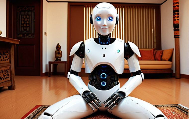 **Image Prompt:** A friendly, approachable humanoid robot sitting in a comfortable living room setting, perhaps with Thai-style decorations. The robot is facing the viewer with a gentle smile, suggesting it's ready to listen. The color palette should be warm and inviting.
