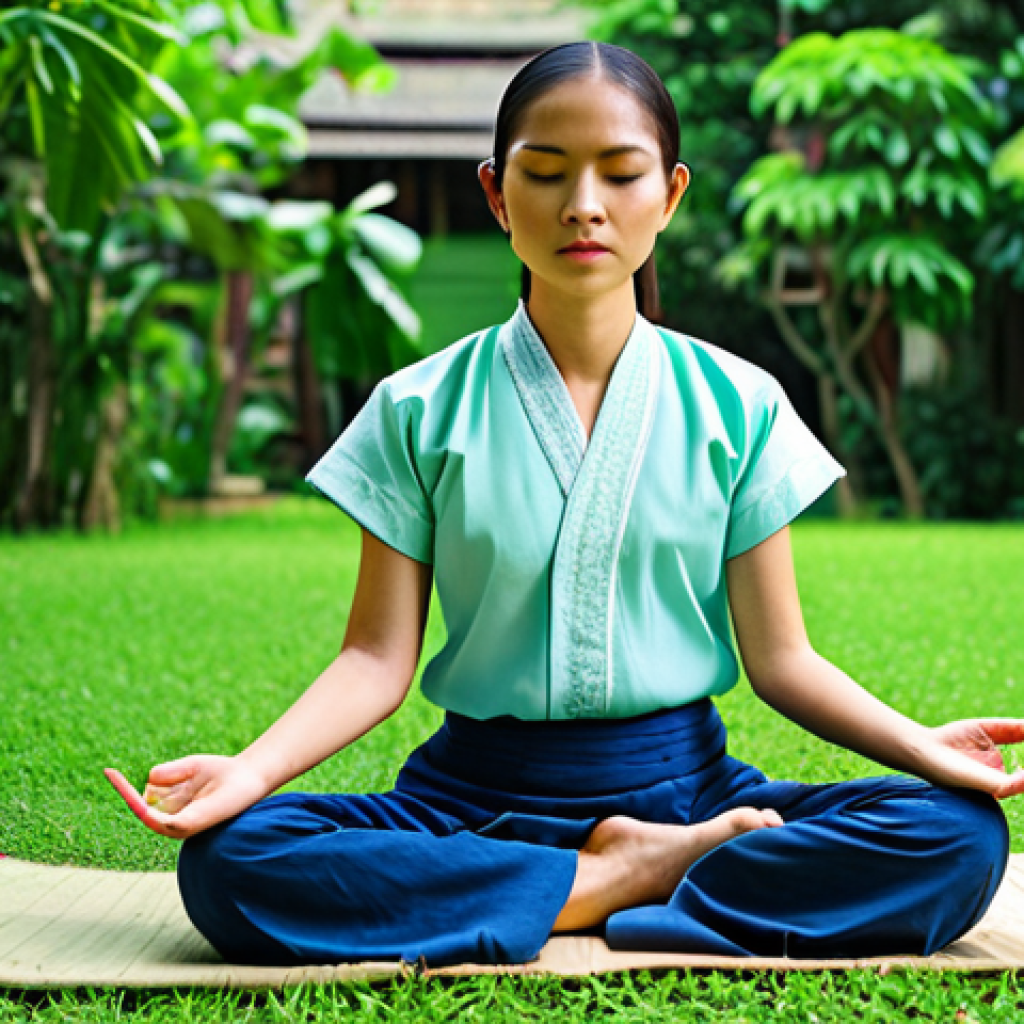 로봇 심리상담이 해결할 수 있는 문제들 - Serene Mindfulness Meditation**
"A young Thai woman, fully clothed in modest traditional Thai cloth...