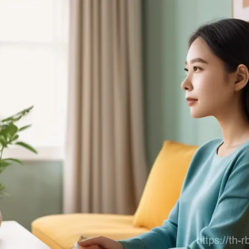 로봇 심리상담의 감정 지원 기술 - **Prompt:** A young Thai woman, dressed in modest, comfortable casual wear, sits on a modern sofa in...