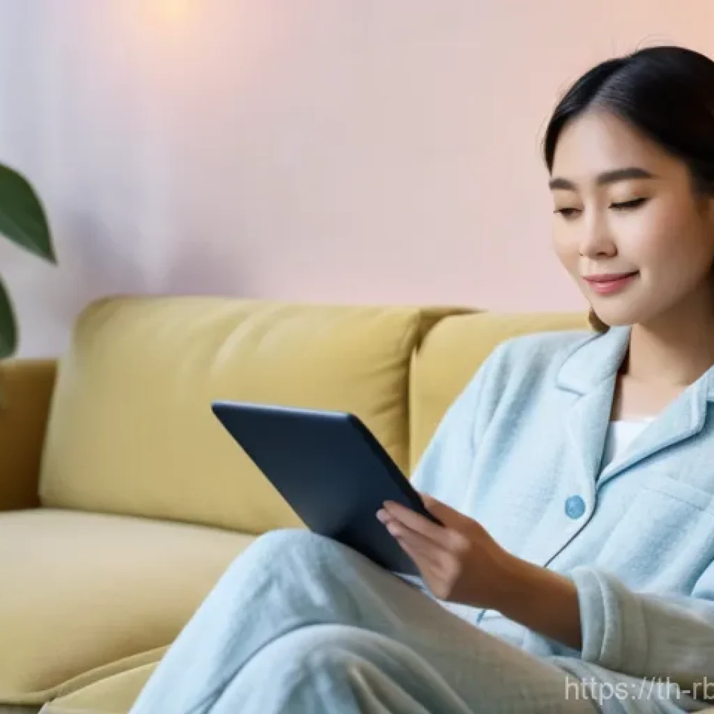 로봇 심리상담의 적용 사례 연구 - **Prompt:** A young Thai woman in her late 20s sits comfortably on a plush sofa in a softly lit, mod...