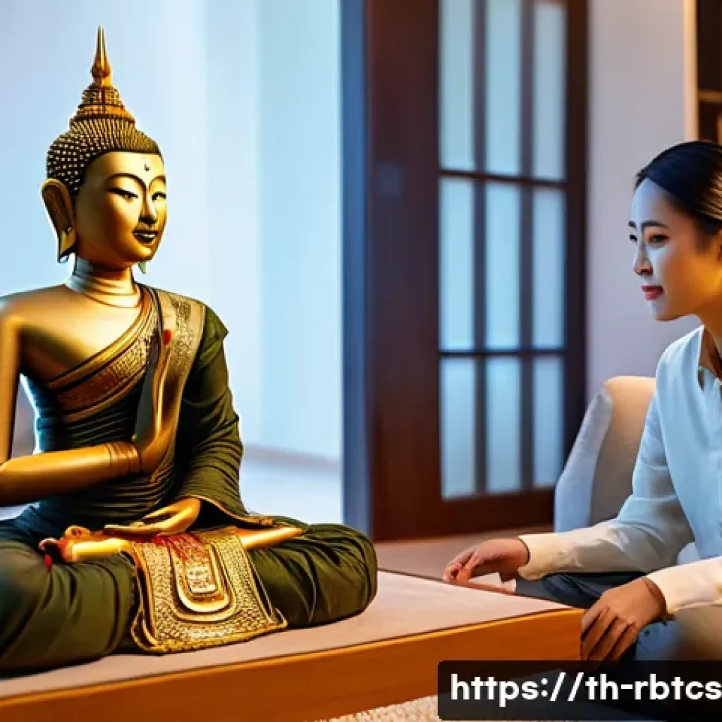 로봇 심리상담의 비전 및 목표 설정 - A friendly and empathetic humanoid robot sitting in a modern Thai living room, attentively listening...