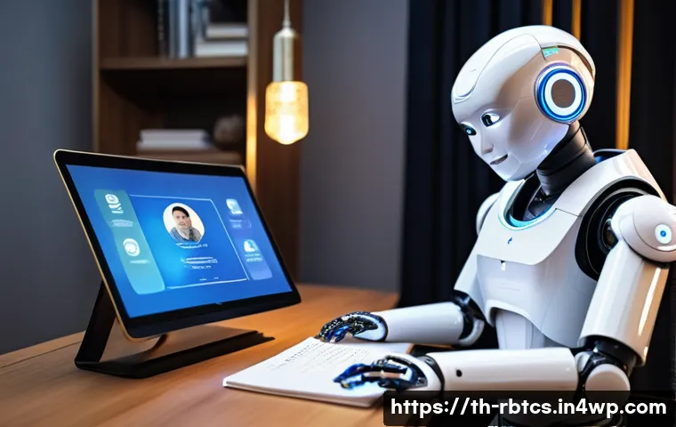 로봇 심리상담의 주요 기능 및 특징 - A modern Thai counseling robot in a cozy home office setting, equipped with advanced AI sensors visi...