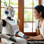 Home 22 로봇 심리상담의 사용자 요구 분석 - A futuristic, friendly-looking robot sitting in a cozy Thai living room, attentively listening to a ...