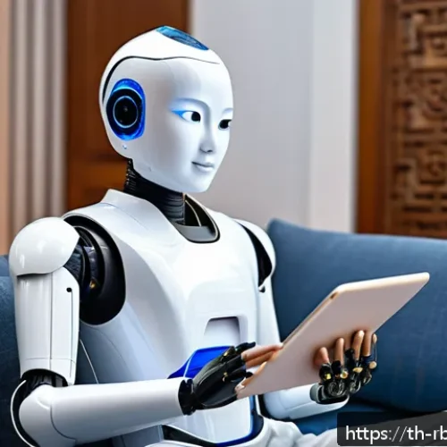 Home 32 로봇 심리상담의 고객 맞춤형 솔루션 개발 - A futuristic therapy robot interacting compassionately with a young Thai adult in a cozy, private ho...