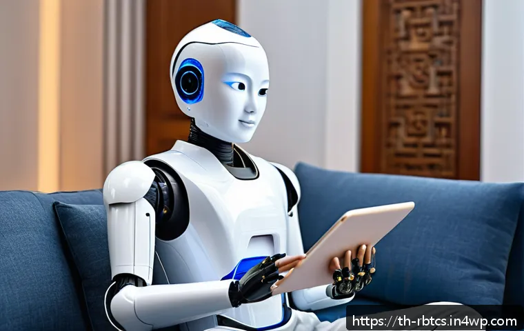 로봇 심리상담의 고객 맞춤형 솔루션 개발 - A futuristic therapy robot interacting compassionately with a young Thai adult in a cozy, private ho...
