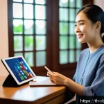 Home 23 로봇 심리상담의 신뢰성 확보 방안 - A modern Thai woman sitting comfortably at home, engaging in a heartfelt conversation with a friendl...