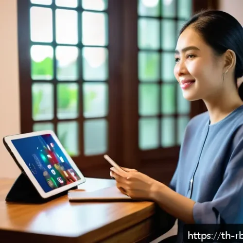 Home 17 로봇 심리상담의 신뢰성 확보 방안 - A modern Thai woman sitting comfortably at home, engaging in a heartfelt conversation with a friendl...