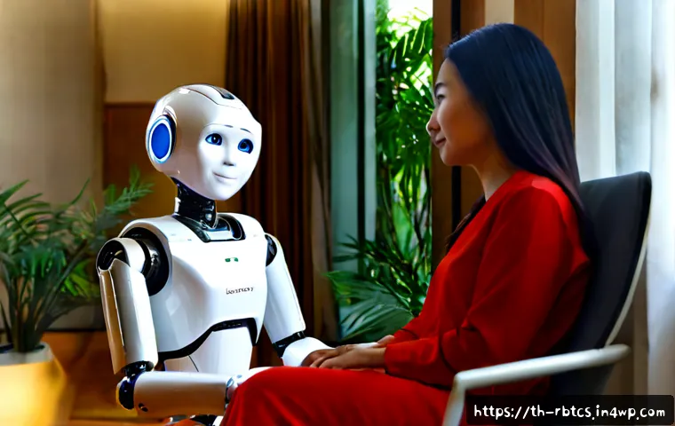Home 30 로봇 심리상담의 장기적인 성공 전략 - Photorealistic long-term robot counseling scene in a calm Bangkok wellness clinic, a friendly compac...